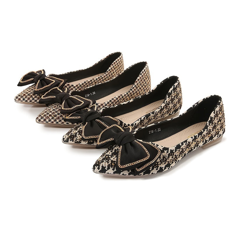 Women's Bow Decor Houndstooth Point Toe Flats