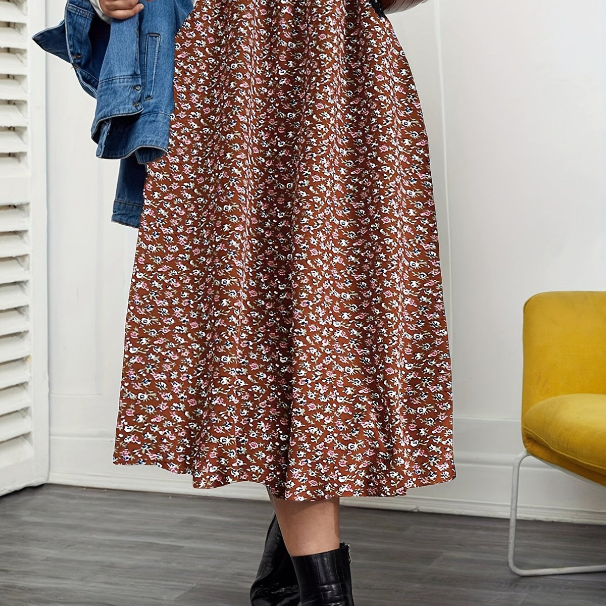  Women's Floral Print Pleated Maxi Skirt