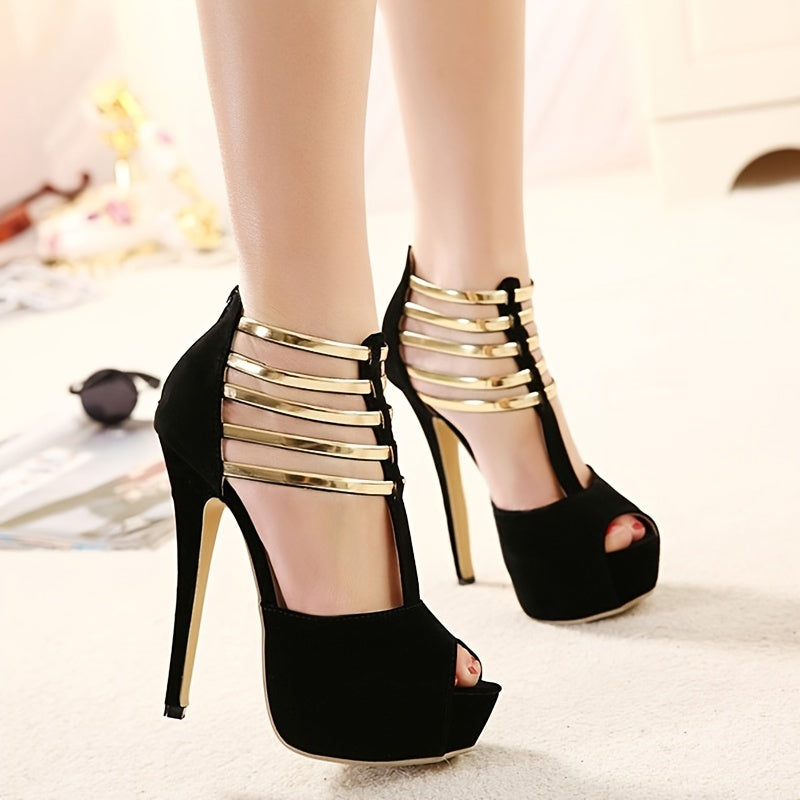 Women's Stiletto High Heels Sexy Ankle T strap Platform Peep Toe Pumps