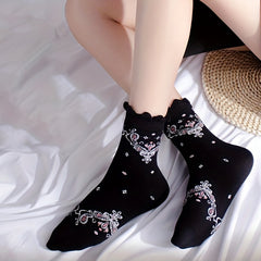 5 Pairs Floral Print Socks Comfy & Soft Crew Socks Women's Stockings