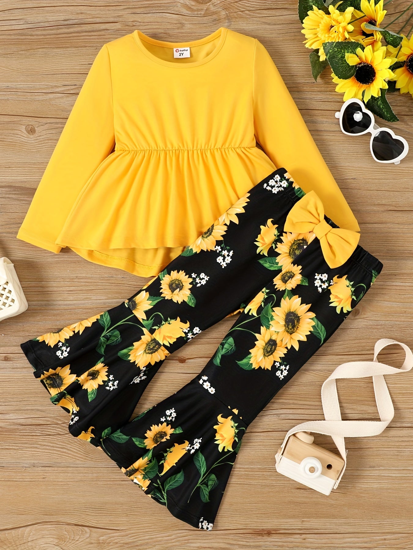 3pcs Baby Girls Ruffled Dress Top & Flared Pants & Scarf Set