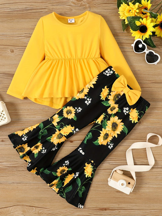 3pcs Baby Girls Ruffled Dress Top & Flared Pants & Scarf Set