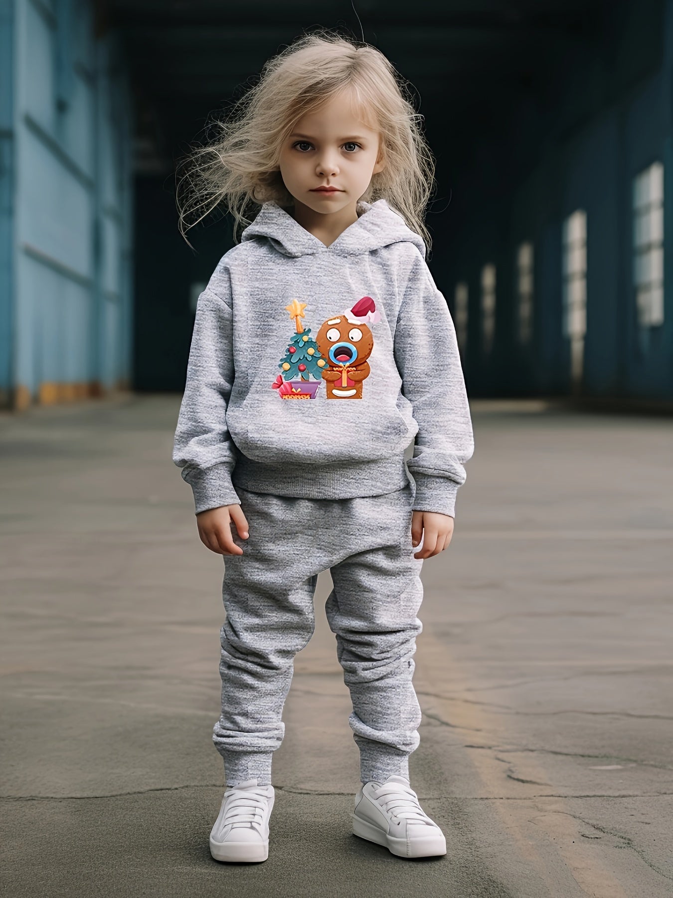 Girls Cartoon Biscuit Hoodie Sweatshirt and Sweatpants Set