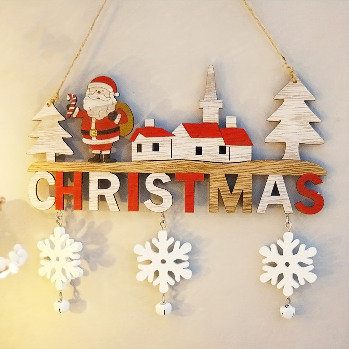 Festive Santa Village Wooden Hanging Decoration