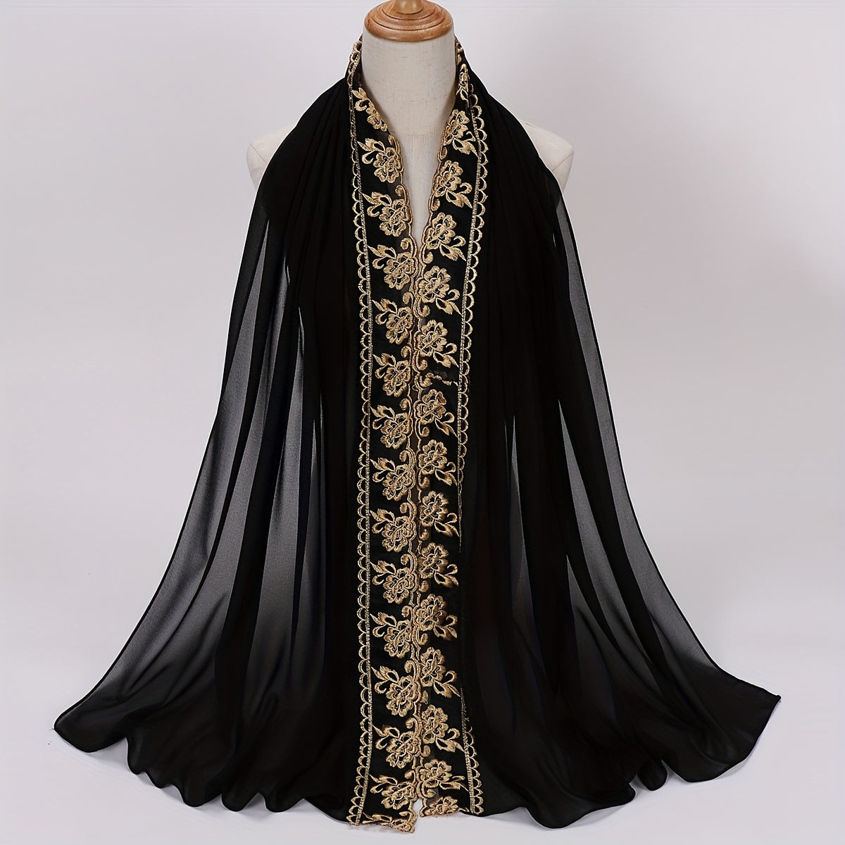 Flower Embroidery Chiffon Scarf Lace Hijab Thin Breathable Shawl Women Headscarf