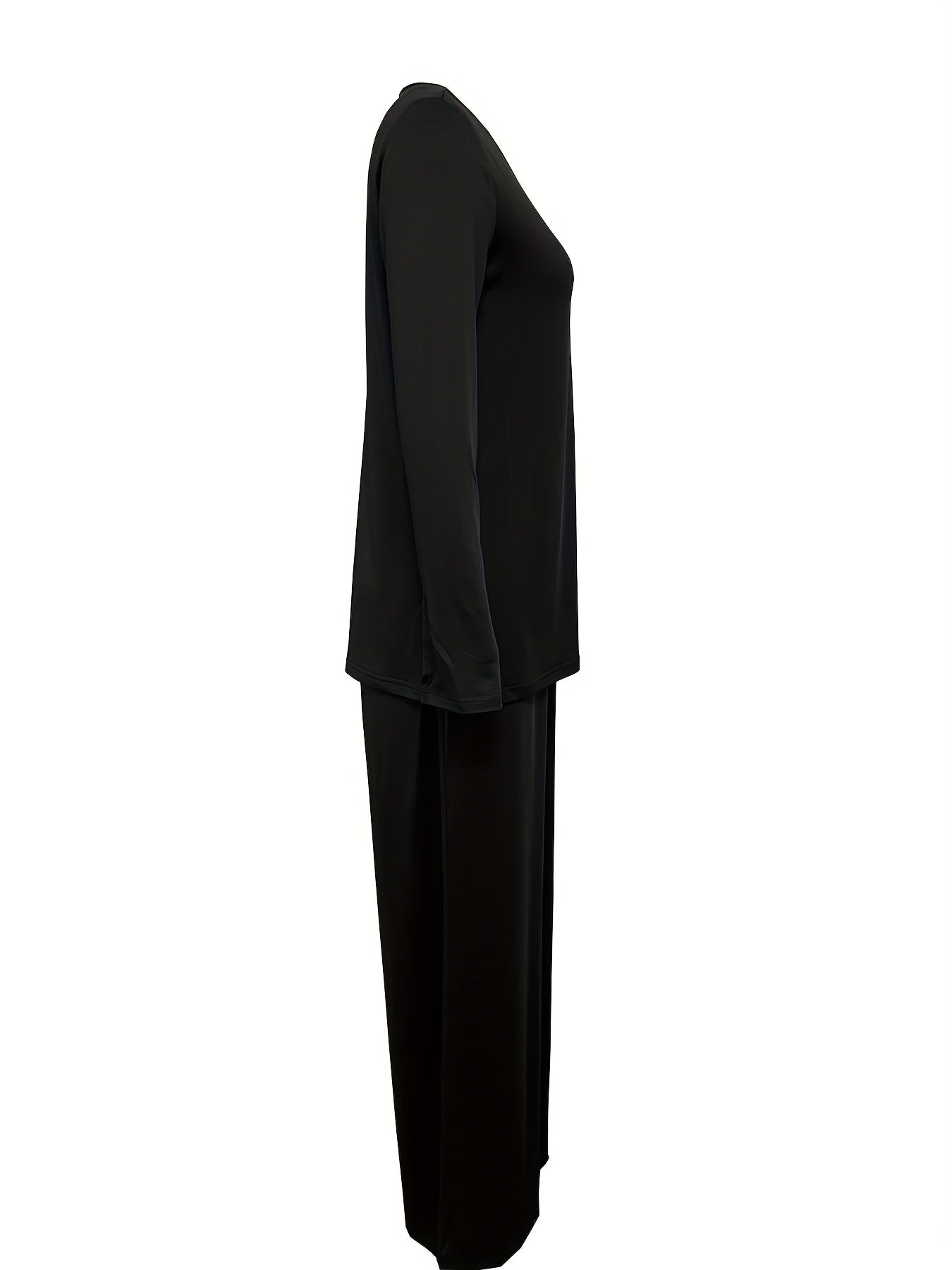 V Neck Split Top & Wide Leg Pants Set