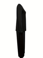 V Neck Split Top & Wide Leg Pants Set