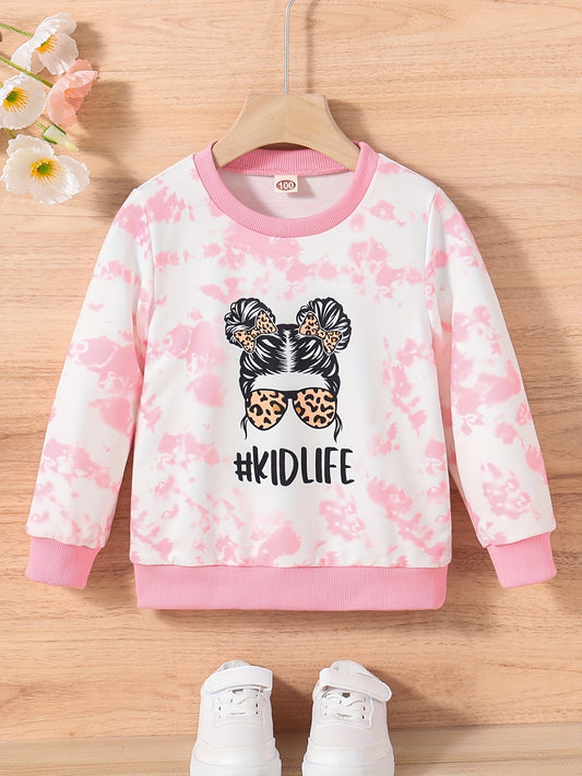 Toddler Girls Portrait Print Crew Neck Sweatshirt