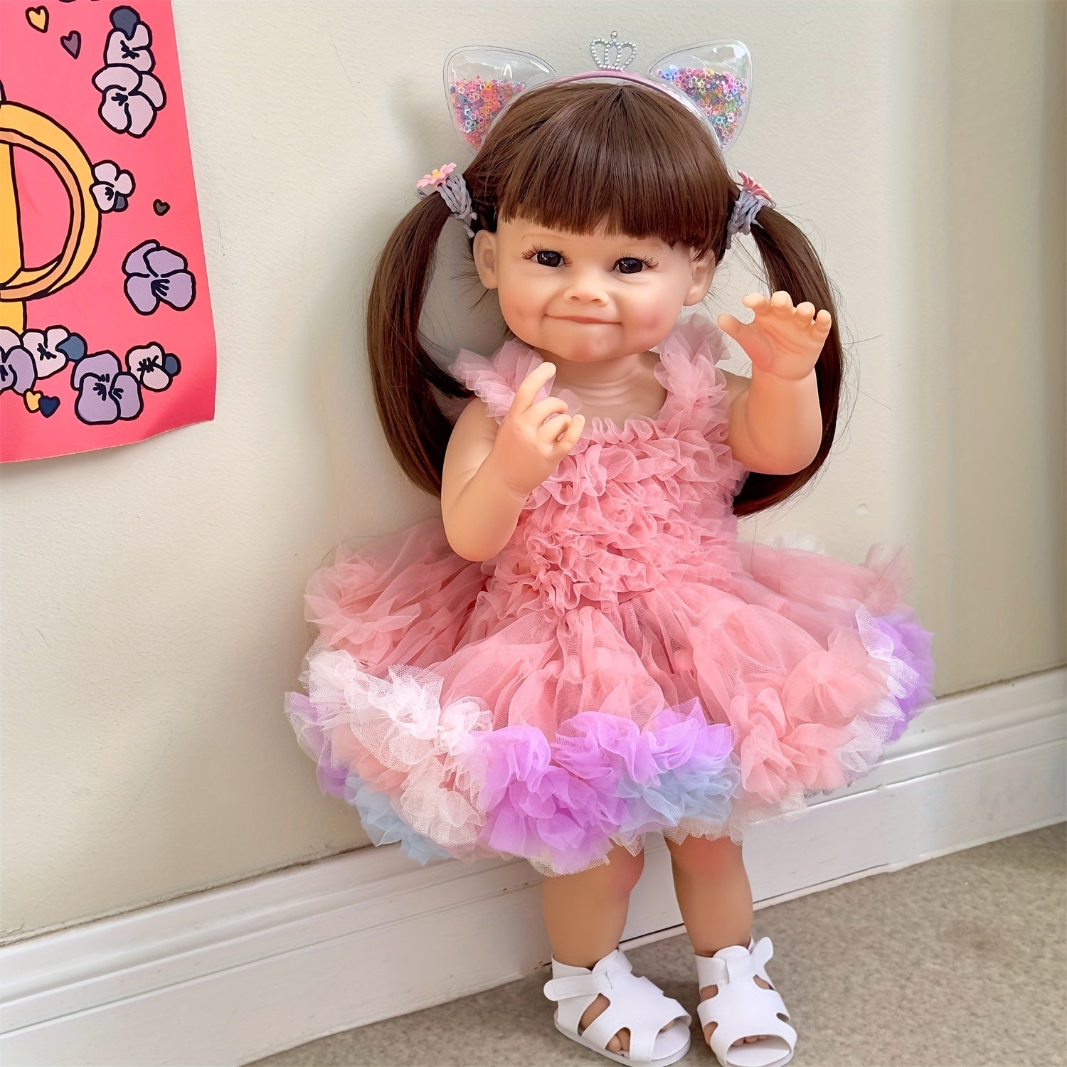 Pink Princess Reborn Doll Realistic Silicone Vinyl Flexible & Bathable