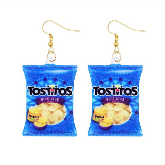 Chip Snack Bag Dangle Earrings Acrylic Jewelry Gift