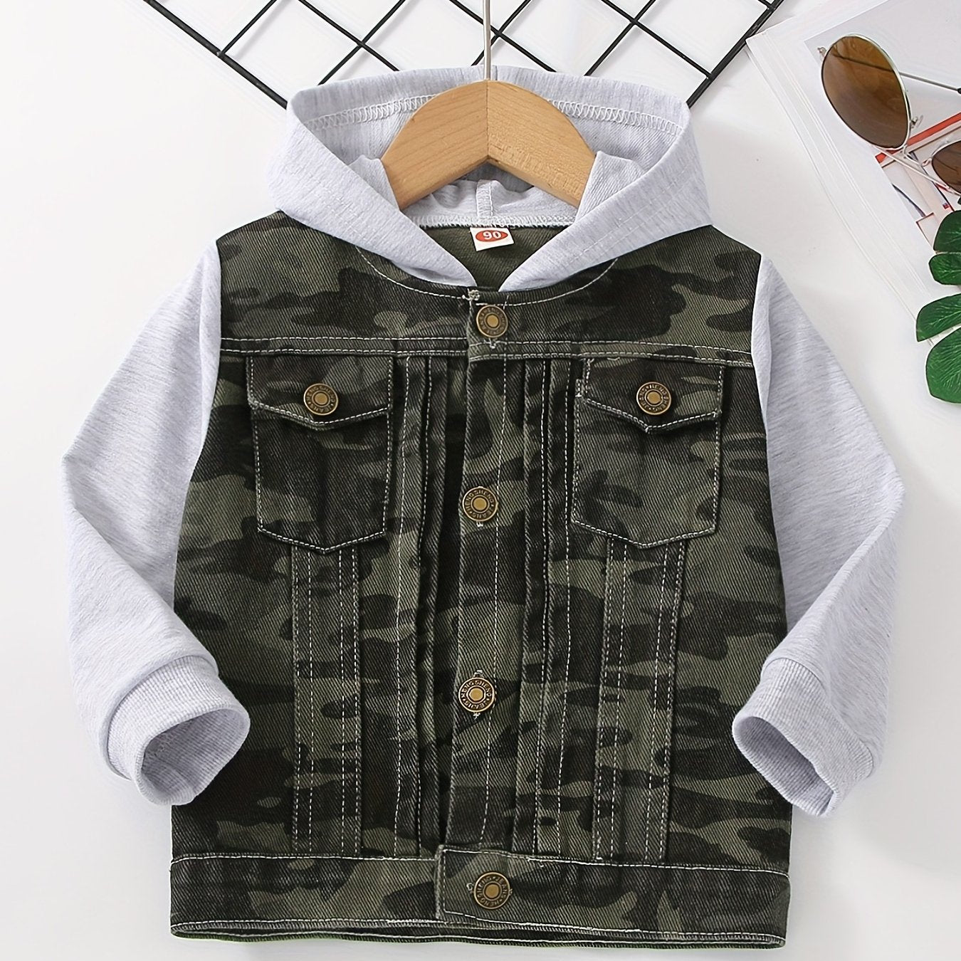 Camouflage Hooded Denim Jacket for Toddler Boys