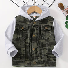 Camouflage Hooded Denim Jacket for Toddler Boys