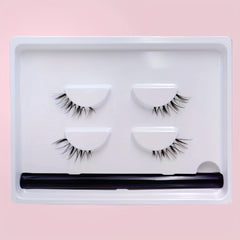 2 Pairs Faux Mink False Eyelashes & Eyeliner Set - Natural Volume