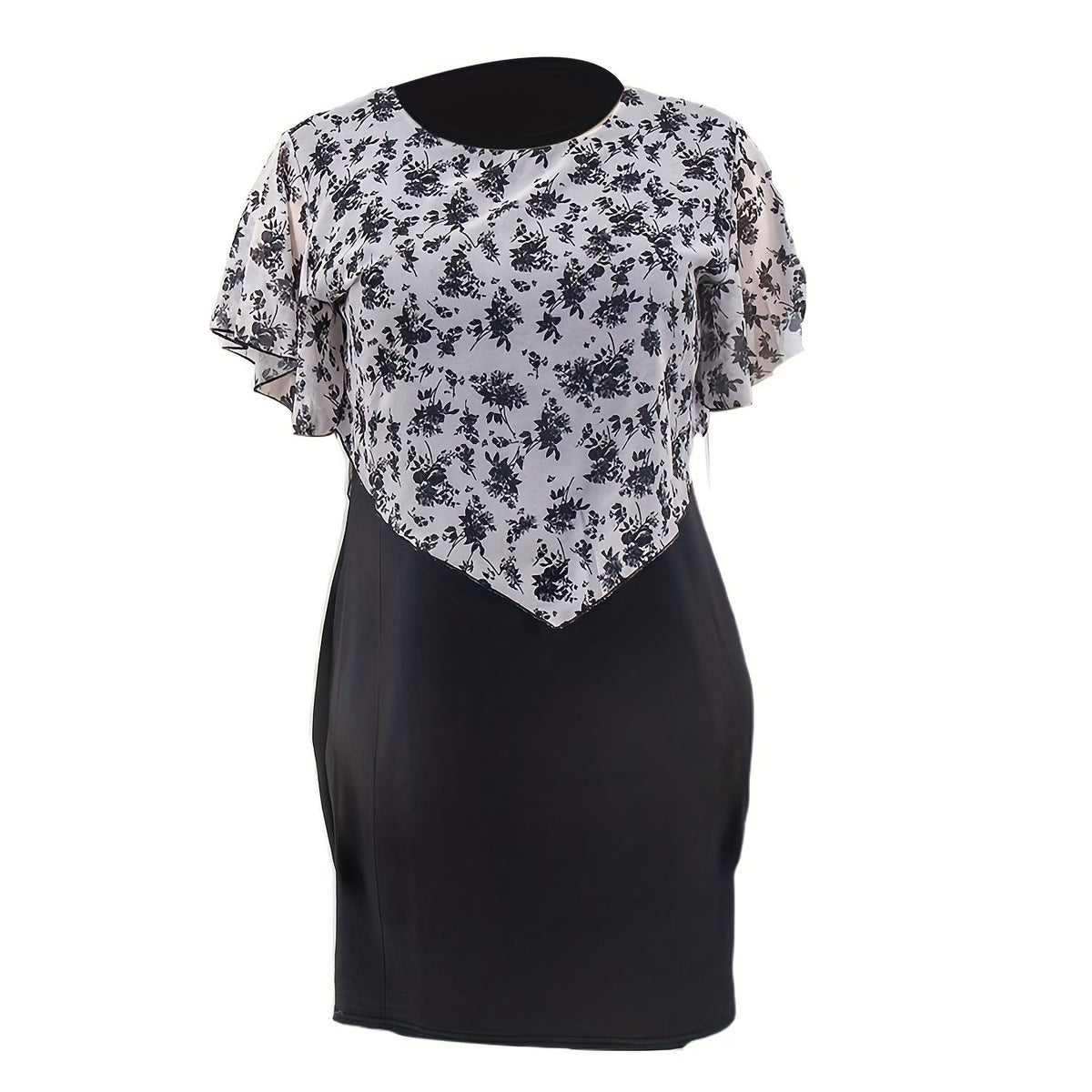  Women's Leaf Print Cloak Round Neck Dress