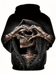 Skull & Heart Pattern Print Hoodie for Men