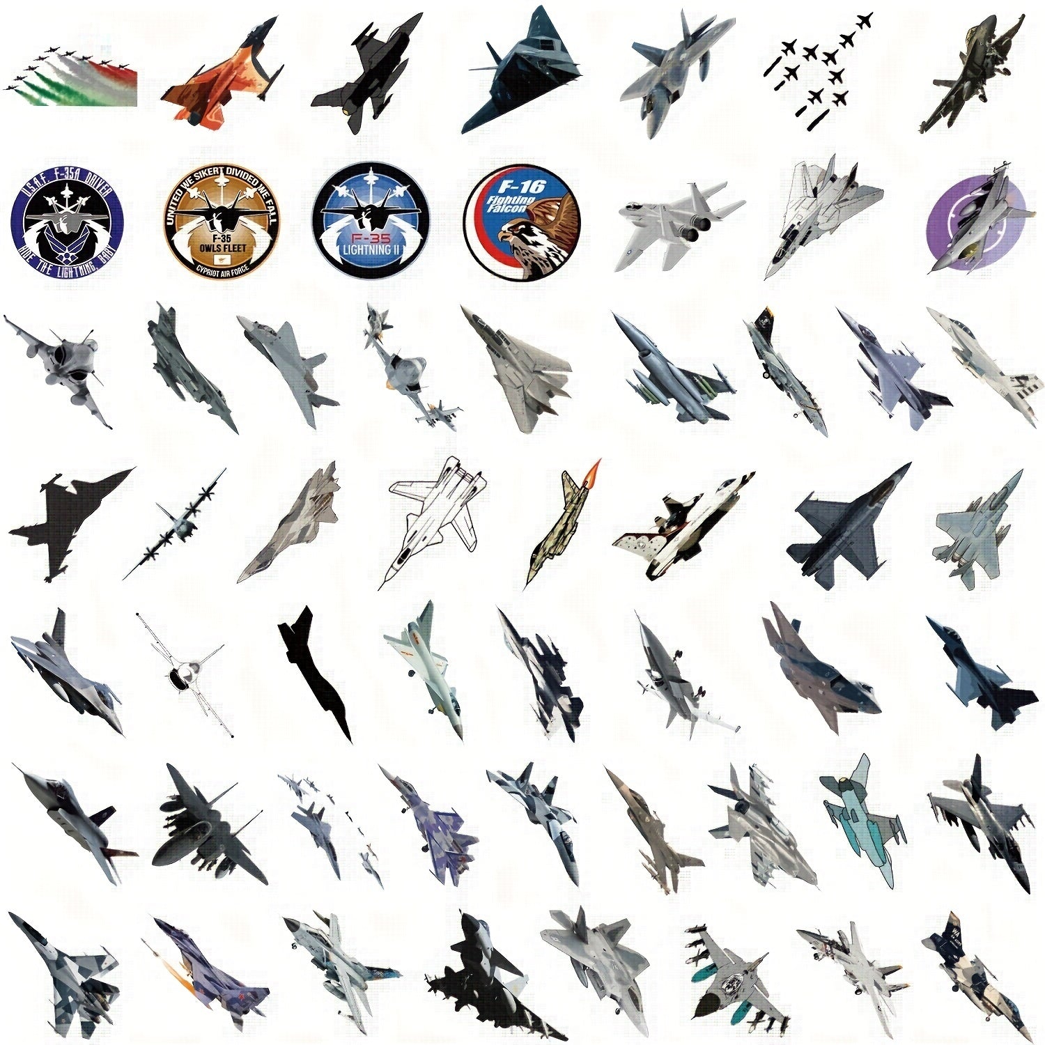 50pcs Fighter Plane Doodle Stickers Waterproof Vinyl Cartoon Stickers For Kids