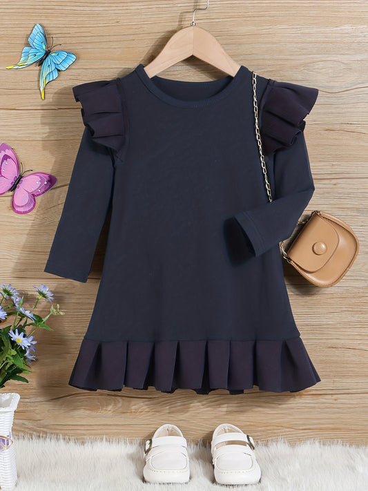Girls' Ruffle Trim Long Sleeve Skater Dress