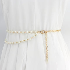 Vintage Faux Pearl Waist Chain Thin Belt