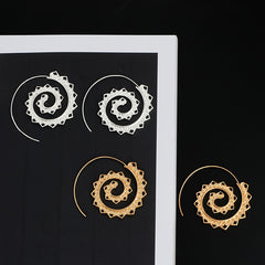 Large Spiral Earrings Swirl Gear Heart Shape Vintage Ear Jewelry 1Pair