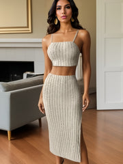 Ribbed Two piece Set Crop Top & Split Skirt Outfits Women's Clothing
