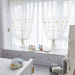 2 Panels Sheer Curtains Embroidery Rod Pocket Polyester Curtain