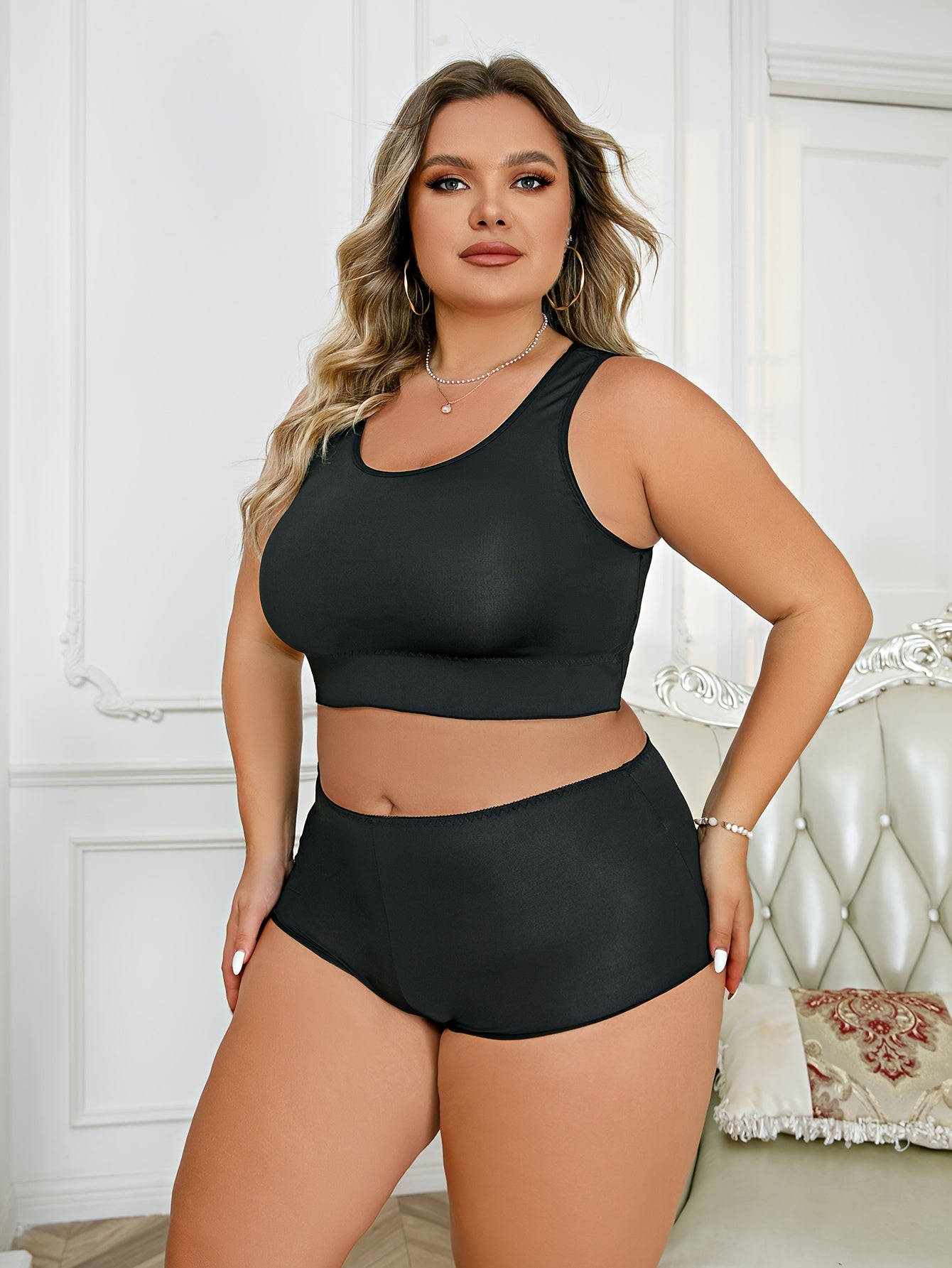  Seamless Scoop Neck Tank Bra & High Waisted Panty Set