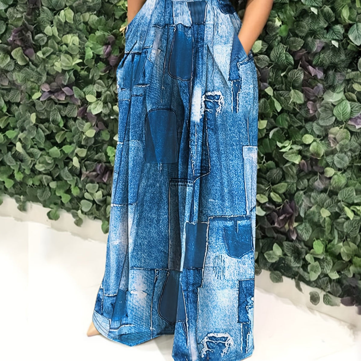  Patchwork High Rise Wide Leg Trousers