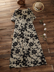 Women's Plus Floral Print V Neck Stretch Dress With Pockets