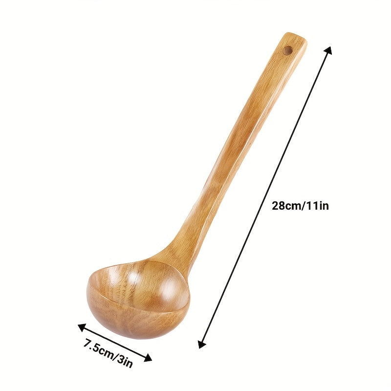 Non Stick Soup Spoon with Long Wooden Handle for Easy Cooking and Serving