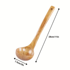 Non Stick Soup Spoon with Long Wooden Handle for Easy Cooking and Serving