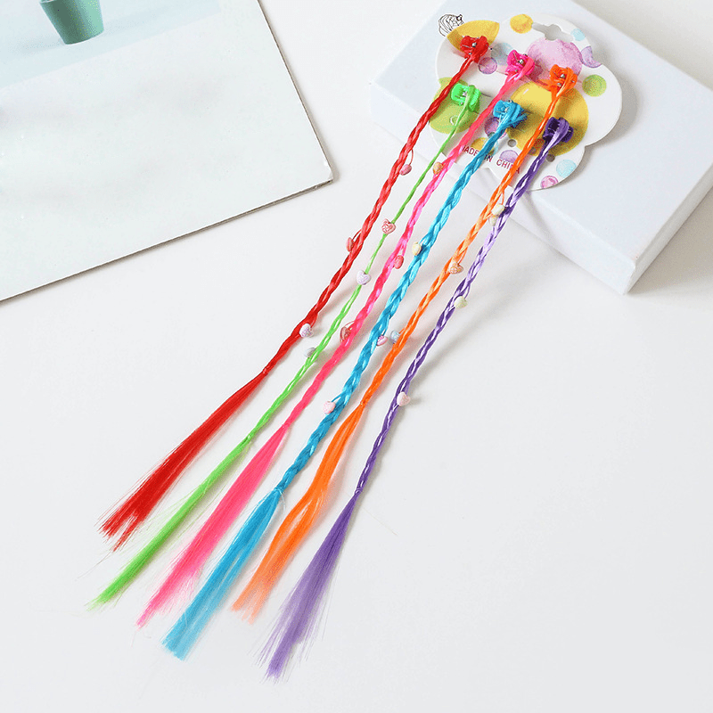 Girls Colorful Braided Wig Hair Extensions Hair Clips Hair Accessories