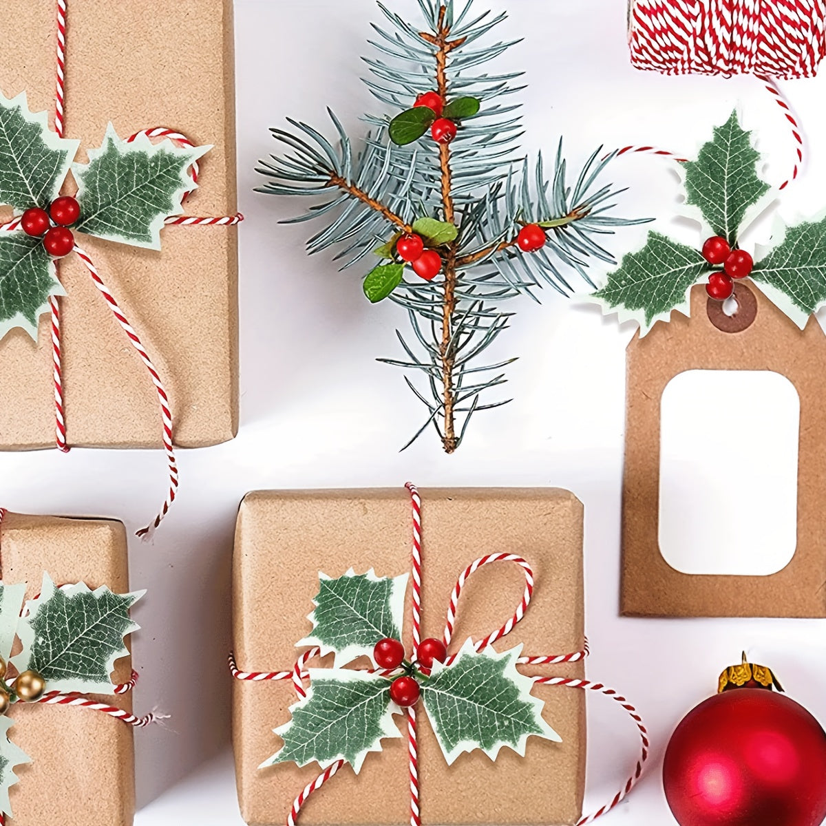 5pcs Christmas Red Fruit Leaves DIY Christmas Accessories
