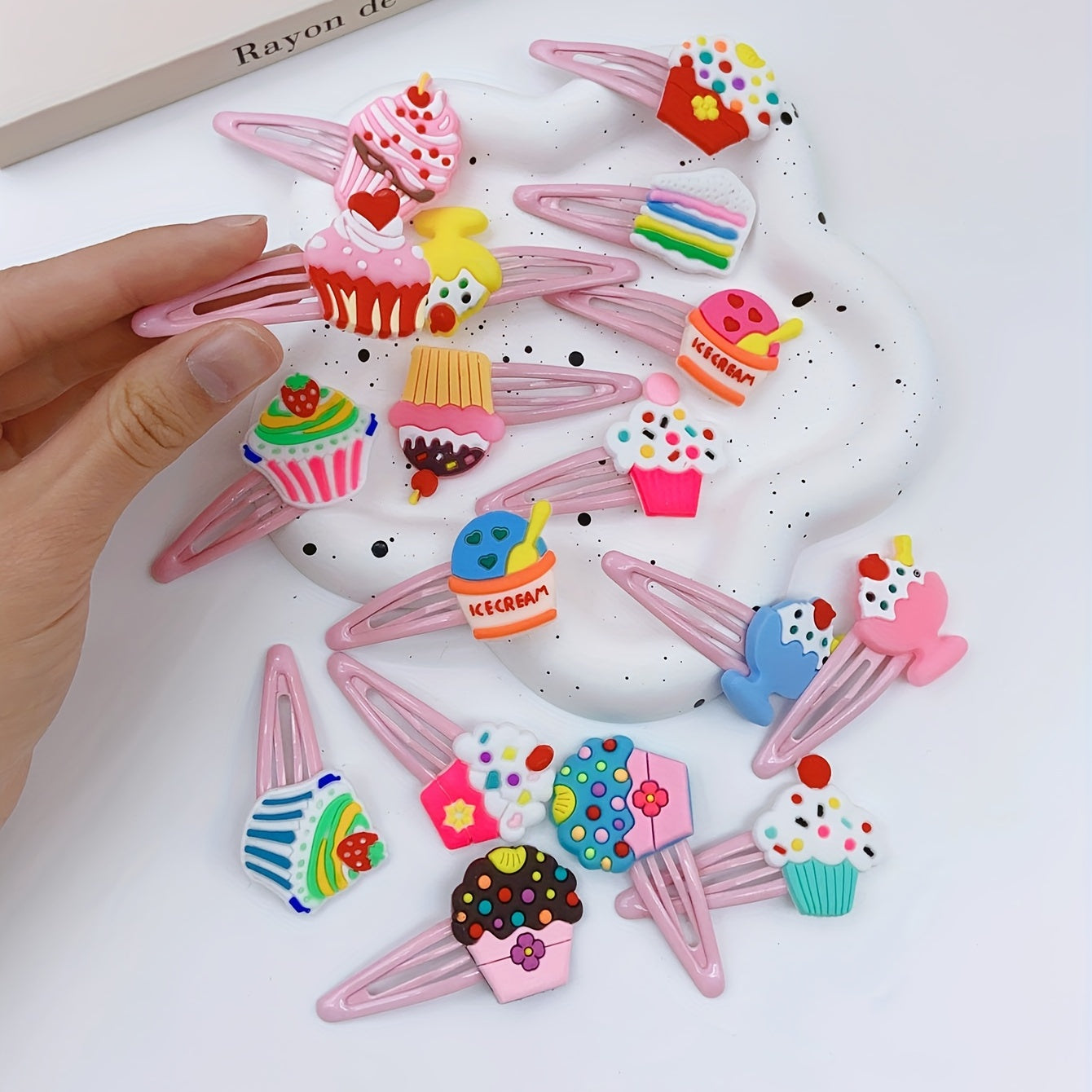34pcs Cartoon Cup Cake PVC Hair Slides Clip Y2K Non Slip Hair Clips