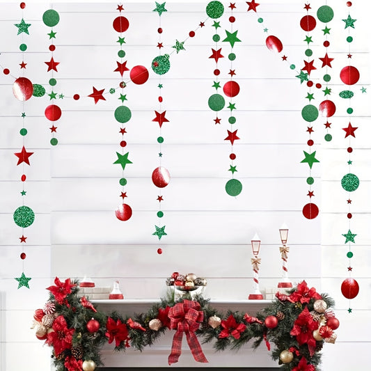 Glittering Christmas Garland Banner with Stars Moons Polka Dots Red & Green