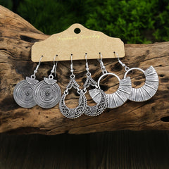 Retro Style Antique Silver 3 Pairs Earrings Set