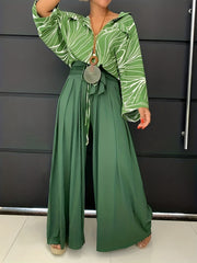  Solid Tie Front High Rise Wide Leg Trousers