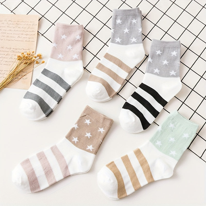 5 Pairs Star Print Striped Socks Women's Stockings