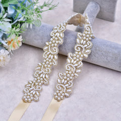 Floral Lace Bridal Belt with Golden Embellishments
