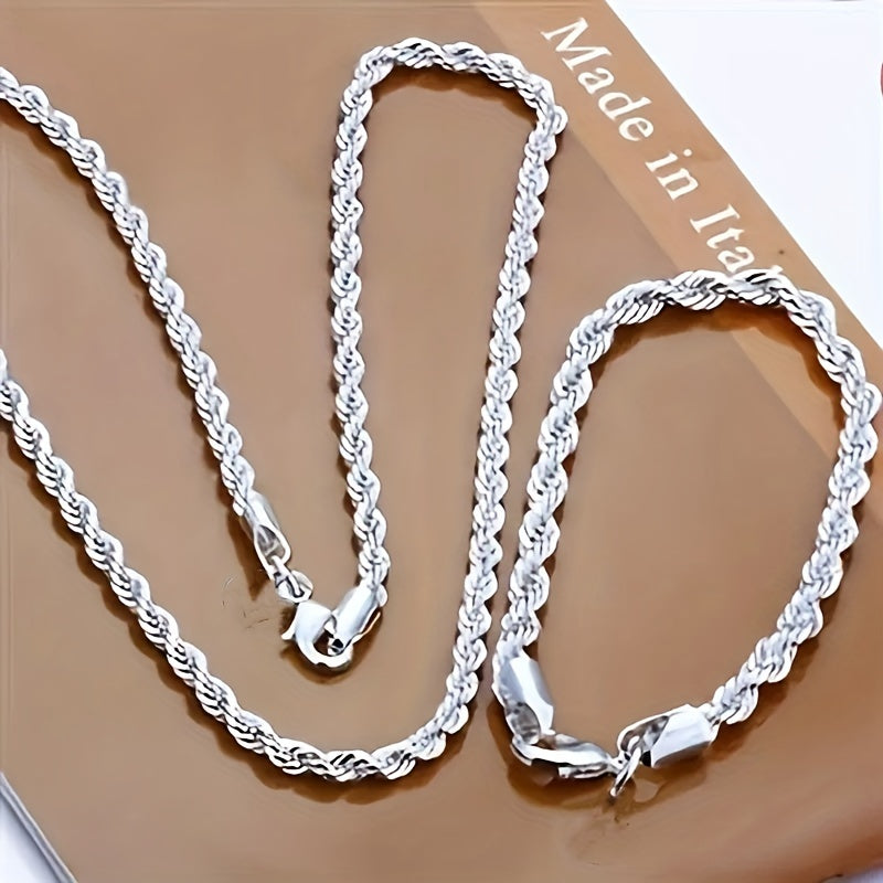 4mm Rope Chain Necklace Bracelet Silvery Plated