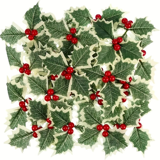 10pcs Christmas Leaf Red Fruit Tree Decoration Wreath DIY Circle Branch Insert