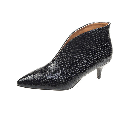 Crocodile Embossed Ankle Boots Women's Point Toe Heels