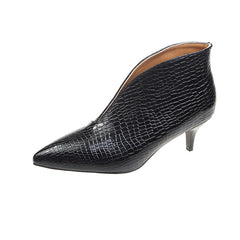 Crocodile Embossed Ankle Boots Women's Point Toe Heels