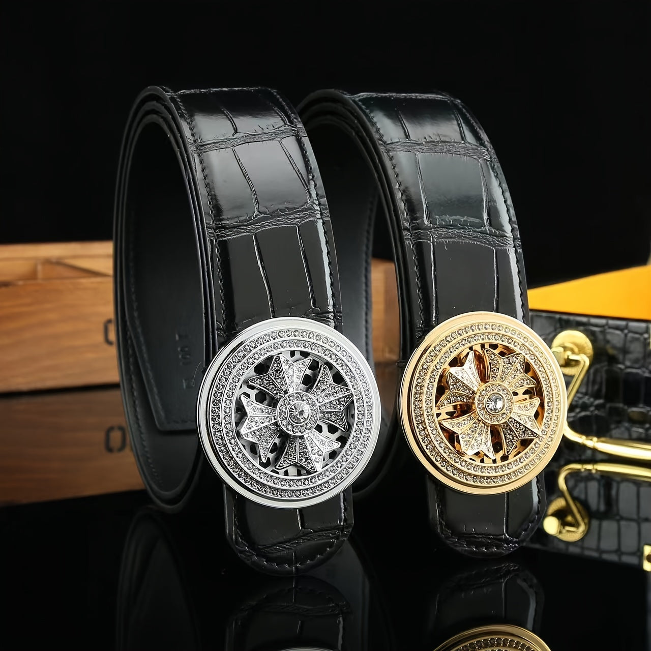 Men's Rhinestone Buckle Cowhide Belt 3 1 6in Wide