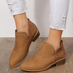 Women's Retro Hollow Out Chunky Heel Ankle Boots