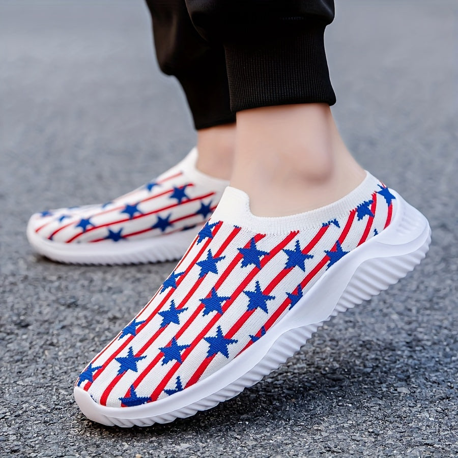 Women's Knitting Sock Shoes Star & Striped Low Top Slip On Shoes
