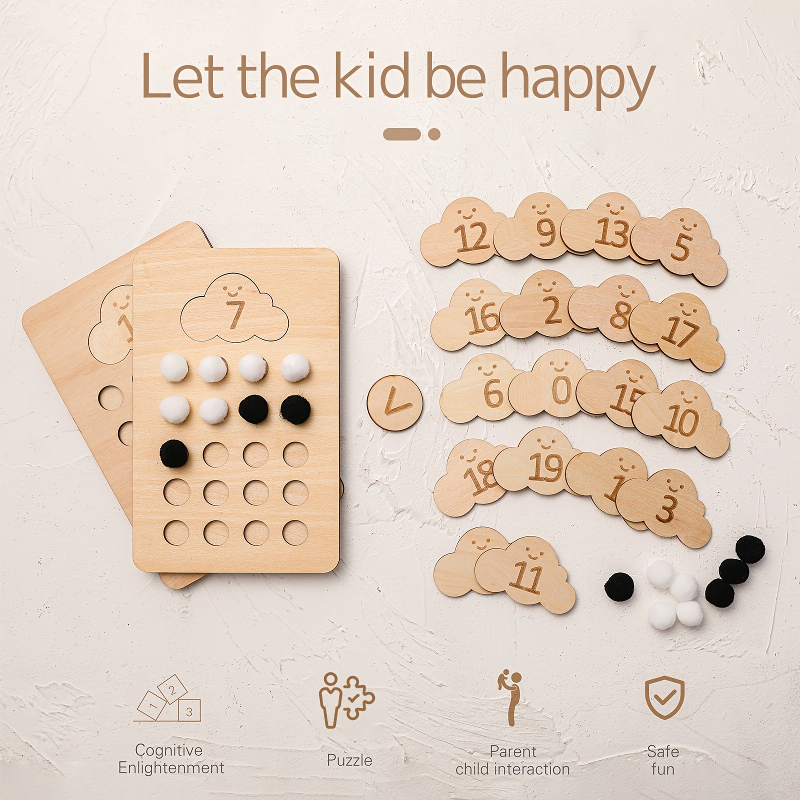 Wooden Cloud Number Board Math Educational Toy