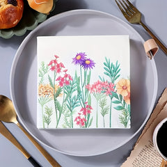 20pcs Wildflower Leaf Printed Napkins - Floral Cactus Paper Napkins