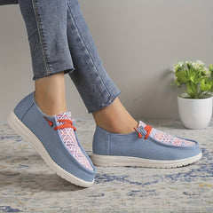 Women's Lace Up Flat Loafers Geometric Pattern Anti skid
