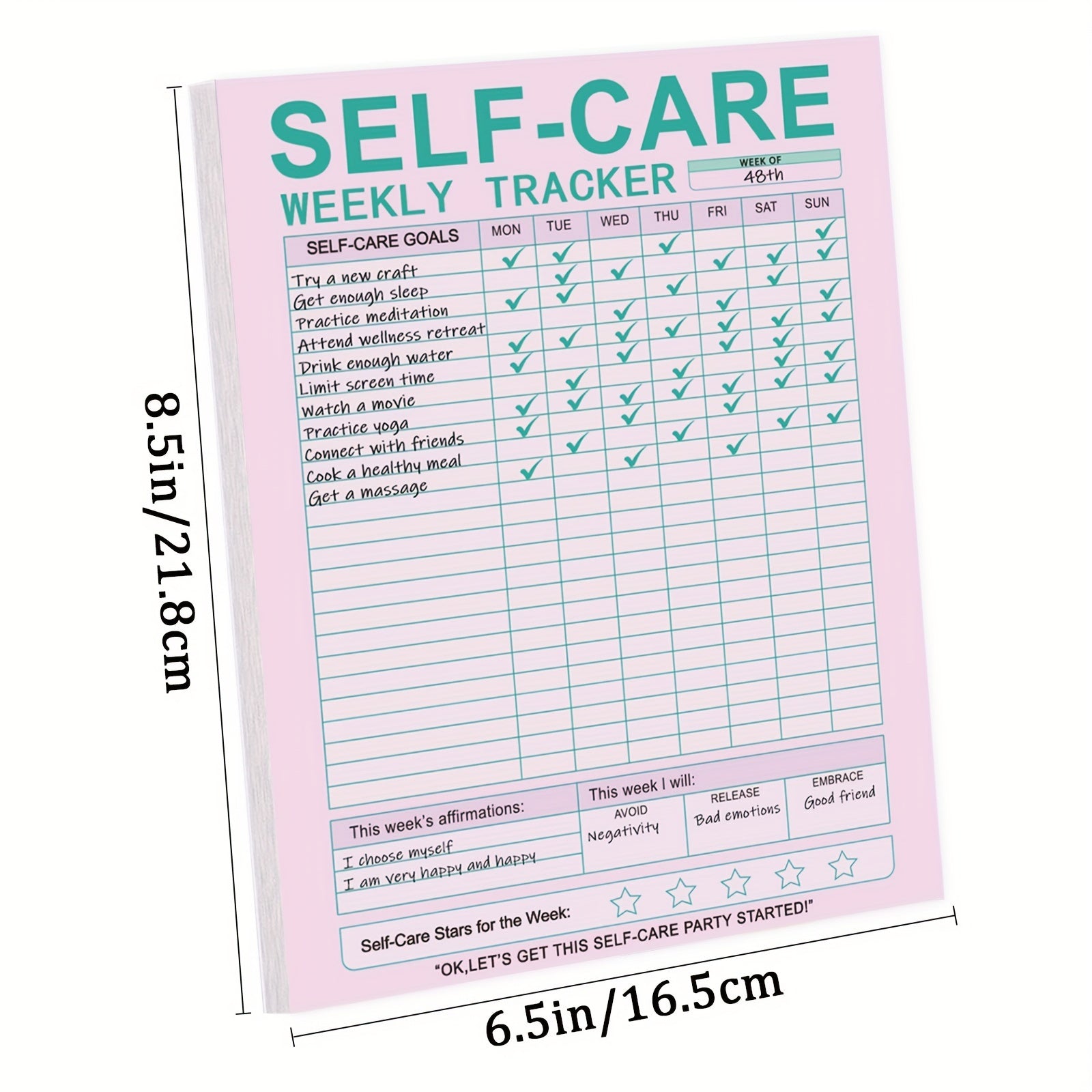 Self Care Planner Notepad - Prioritize Health, Achieve Balance - 52 Sheets