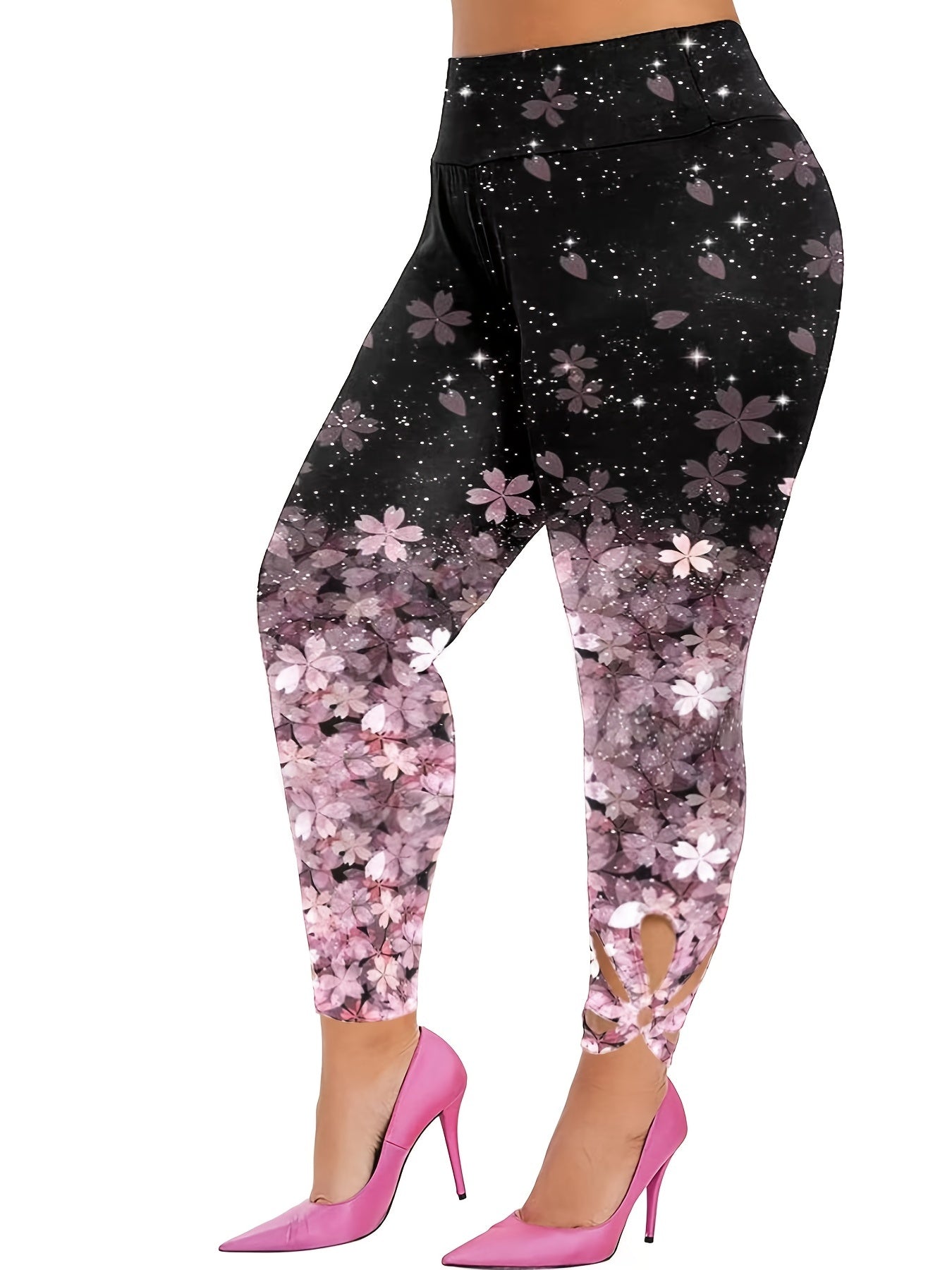 Women's Plus Floral Print Tummy Control Skinny Trousers